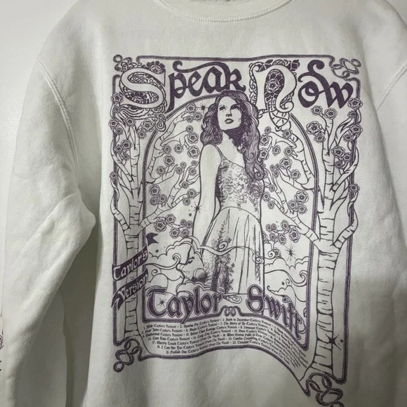 White and Purple Speak Now Taylor’s Version Tracklist Crewneck Sweatshirt Size L - Picture 2 of 8